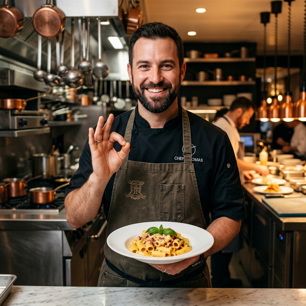 Executive Chef preparing gourmet pasta